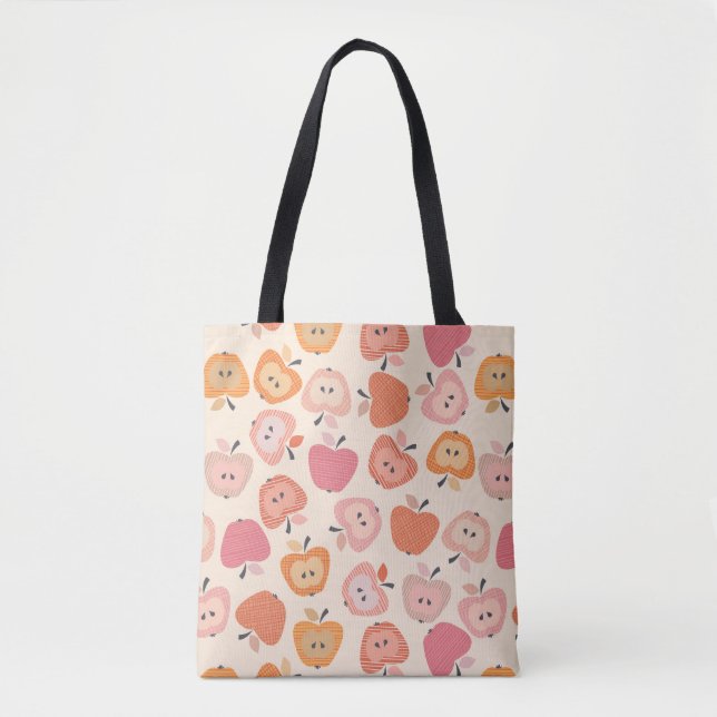 Cute pink and orange apple pattern tote bag (Front)