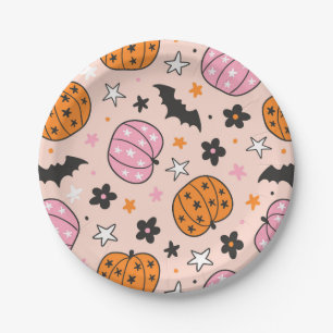 Cute Pink and Orange Halloween Pumpkin Paper Plate