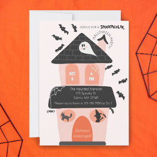 Cute pink and orange kids Halloween Costume party Invitation