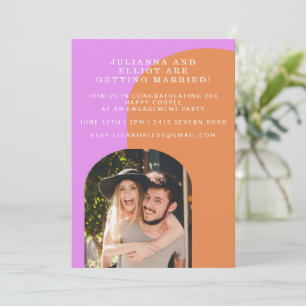Cute Pink and Orange Retro Photo Engagement Party  Invitation
