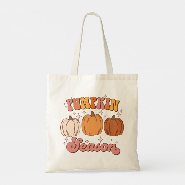 Cute Pink and Orange Retro Pumpkin Season Tote Bag (Back)