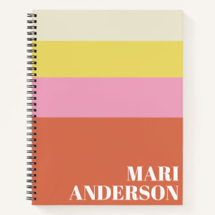 Cute Pink and Orange Stripes Modern Personalised   Notebook