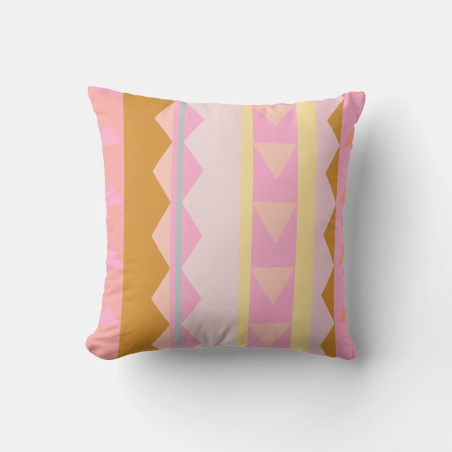 Cute Pink and Pastel Colours Geometric Pattern Cushion (Front)