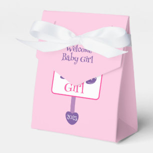Cute Pink and Purple Baby Girl Shower Signpost Favour Box