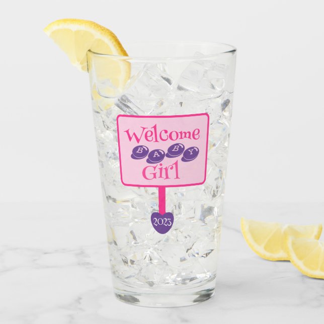 Cute Pink and Purple Baby Girl Shower Signpost Glass (Front Ice)