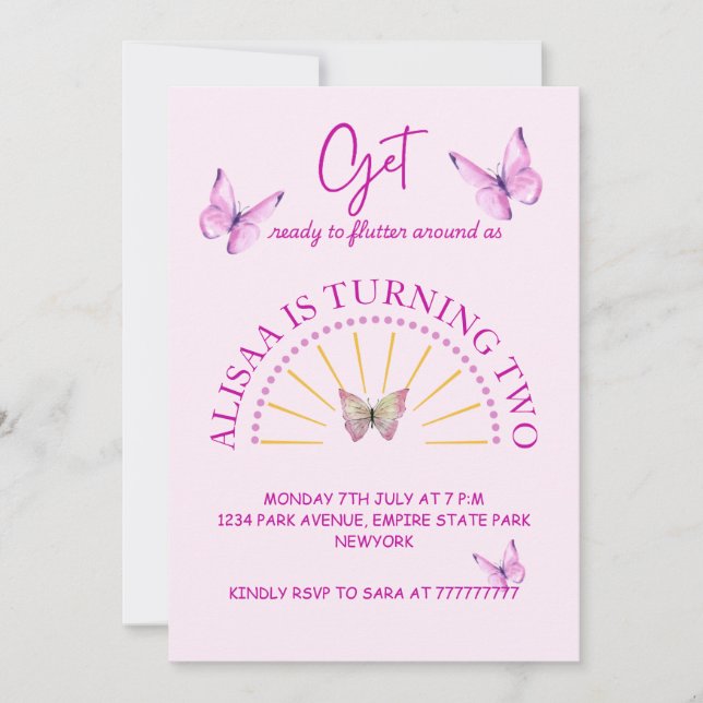 Cute Pink and Purple Butterfly Birthday Card (Front)