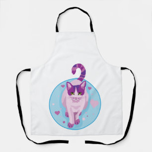 CUTE PINK AND PURPLE CAT IN A SKY CIRCLE WITH HEAR APRON