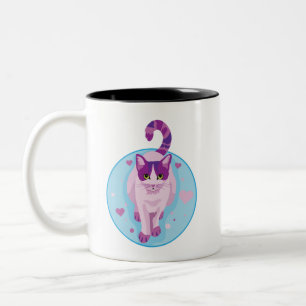 CUTE PINK AND PURPLE CAT IN A SKY CIRCLE WITH HEAR Two-Tone COFFEE MUG