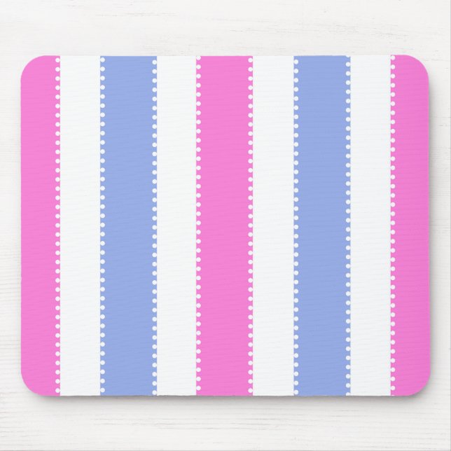 Cute Pink and Purple Dots and Stripes Mouse Pad (Front)