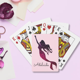 Cute Pink and Purple Mermaid Fun Personalised Playing Cards