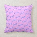 Cute Pink and Purple Personalised Script Name  Cushion<br><div class="desc">This cute throw pillow features a colourful pattern of your name in modern cursive writing in pink and purple.</div>