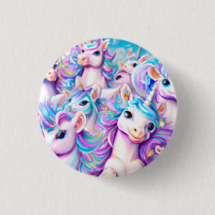 Cute Pink and Purple Unicorns and Rainbows         3 Cm Round Badge