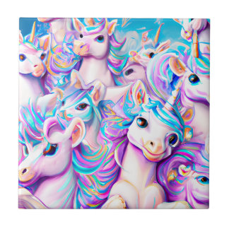 Cute Pink and Purple Unicorns and Rainbows       Ceramic Tile