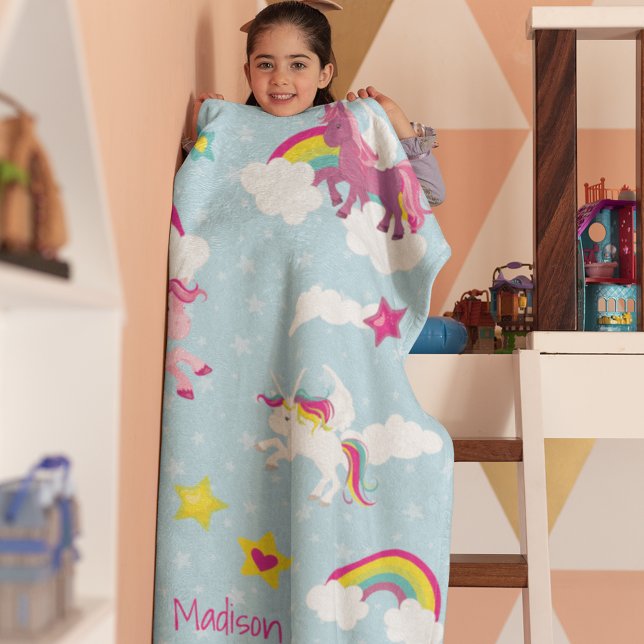 Cute Pink and Purple Unicorns and Rainbows Fleece Blanket (Creator Uploaded)