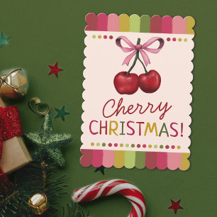 Cute Pink and Red Cherry Christmas  Holiday Card