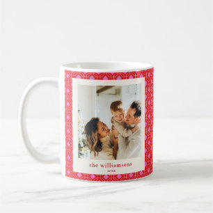 Cute Pink and Red Geometric Custom Photo Christmas Coffee Mug