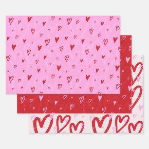 Cute Pink and red hearts Wrapping Paper Sheet
