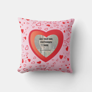 Cute Pink and red love heart photo frame Cushion