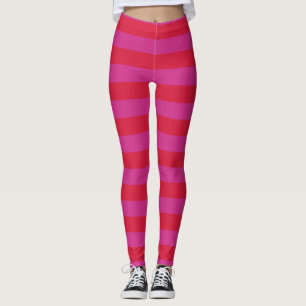 Cute Pink and Red Wide Stripes Christmas Holiday Leggings
