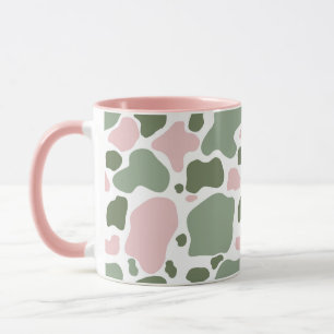 Cute Pink and Sage Green Cow Print Pattern Mug