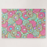 Cute Pink and Teal Doughnuts Art Jigsaw Puzzle<br><div class="desc">Pink and teal delicious doughnuts with sprinkles.</div>