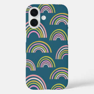 Cute Pink and Teal Green Rainbow Pattern iPhone 16 Case