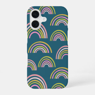 Cute Pink and Teal Green Rainbow Pattern iPhone 16 Case