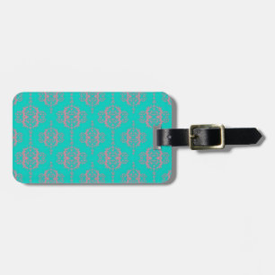 Cute Pink and Turquoise Damask Pattern Luggage Tag