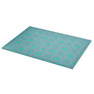 Cute Pink and Turquoise Geometric Pattern Cutting Board