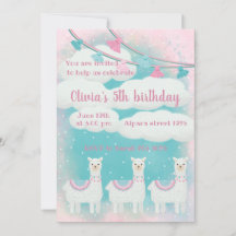   Cute Pink and Turquoise Llama 