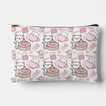 Cute Pink and White Cat Accessories Makeup Bag