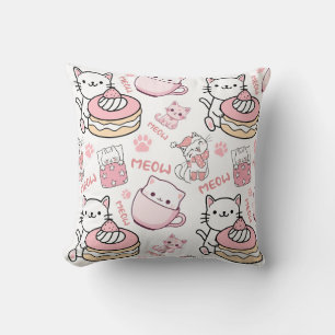 Cute Pink and White Cat Lovers Pillow