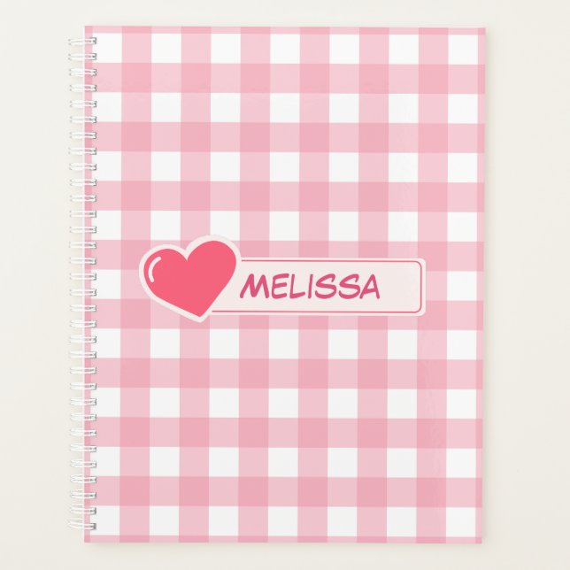 Cute Pink and White Check Personalised Planner (Front)