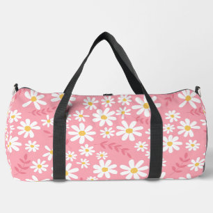 Cute Pink and White Daisy Floral Seamless Pattern Duffle Bag