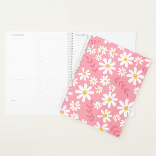 Cute Pink and White Daisy Floral Seamless Pattern Planner