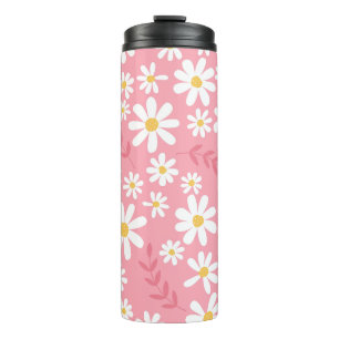Cute Pink and White Daisy Floral Seamless Pattern Thermal Tumbler