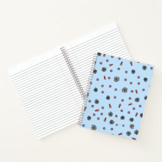 Cute pink and white floral with stars in blue notebook