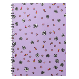 Cute pink and white floral with stars in purple notebook