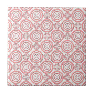 Cute Pink and White Geometric Circles Pattern Ceramic Tile