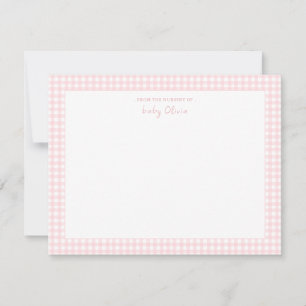 Cute pink and white gingham Baby girl flat Thank You Card