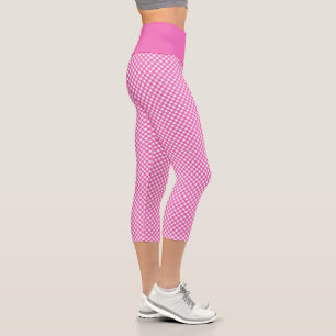 Cute Pink and White Gingham Pattern Capri Leggings
