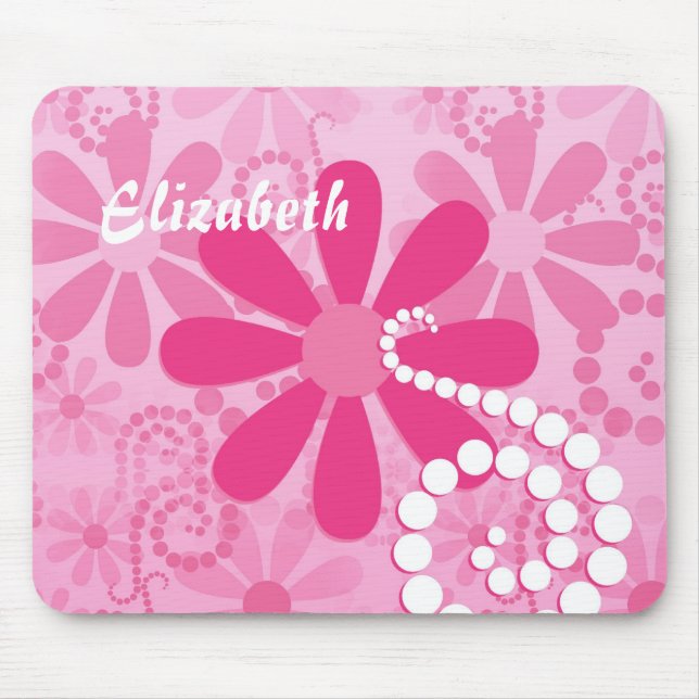 Cute Pink and White Girly Flowers Daisy Pattern Mouse Pad (Front)