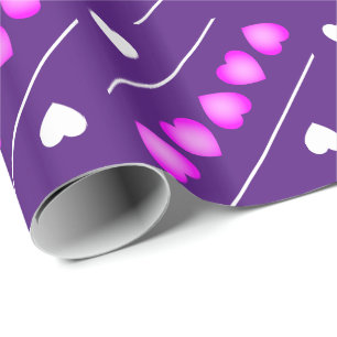 Cute Pink and White Hearts on Purple or Your Colou Wrapping Paper