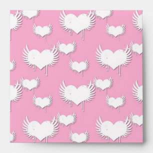 Cute Pink and White Hearts with Wings Envelopes
