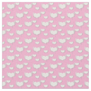 Cute Pink and White Hearts with Wings Pattern Fabric
