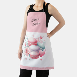 Cute Pink and White Macaron Hearts Personalised Apron