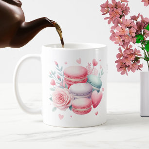 Cute Pink and White Macaron & Hearts Personalised Coffee Mug