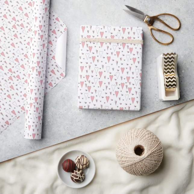 Cute Pink and White Minimalist Heart Pattern Wrapping Paper (Crafts)