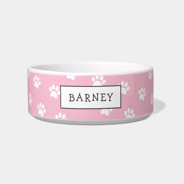 Cute pink and white paw print  pet  bowl (Front)