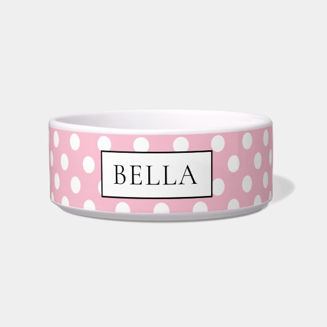 Cute pink and white polkadot personalised bowl (Front)